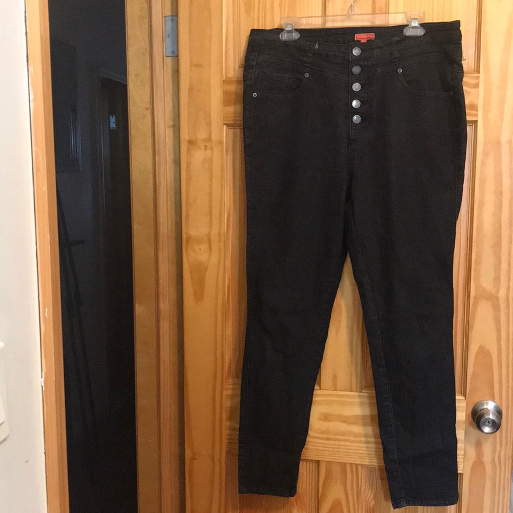 Black Denim US 16 High-Waisted Jeans button front
